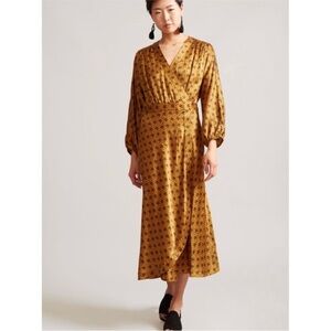 No. 6 Berta 100% silk charmeuse wrap dress in tobacco French floral